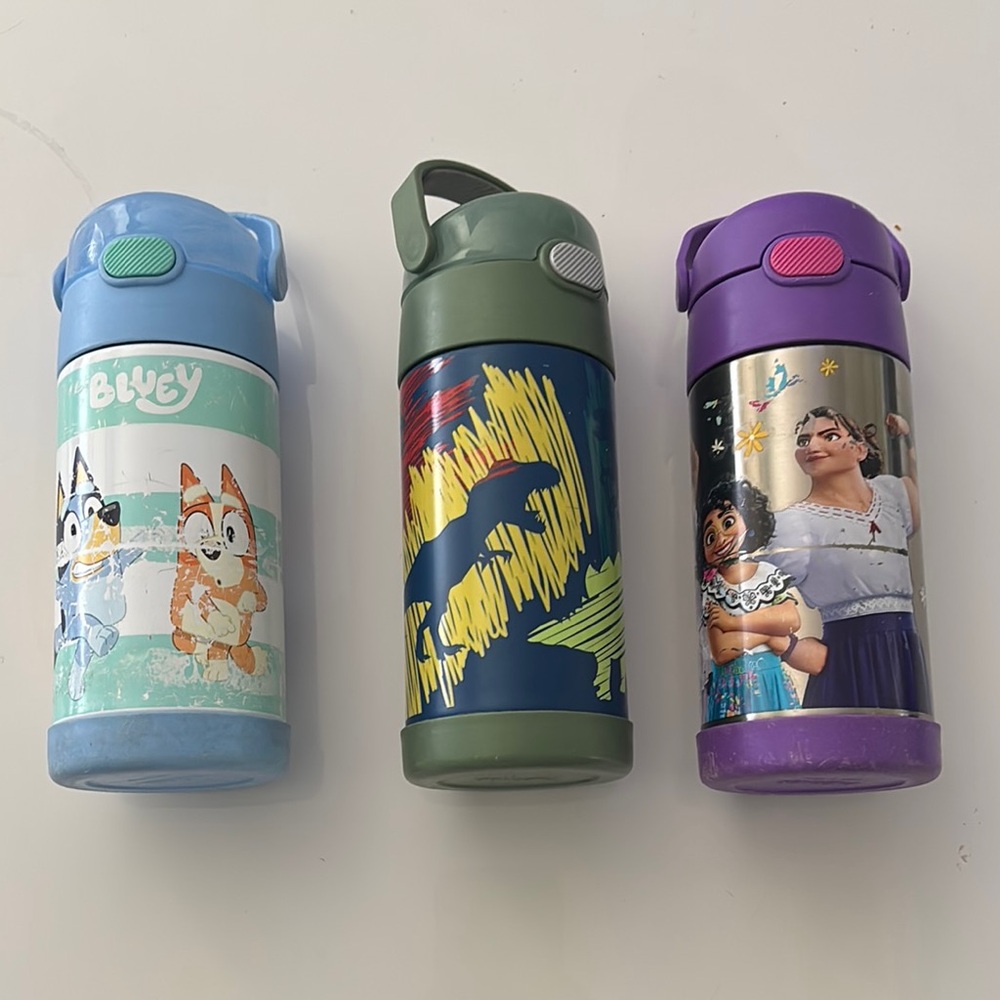 Set of Three Kids' Character Water Bottles Thermos